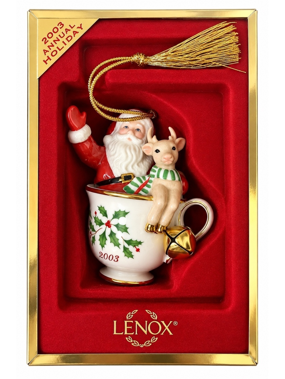 Lenox 2003 Annual Holiday Santa in Teacup Christmas Ornament w/ Box New